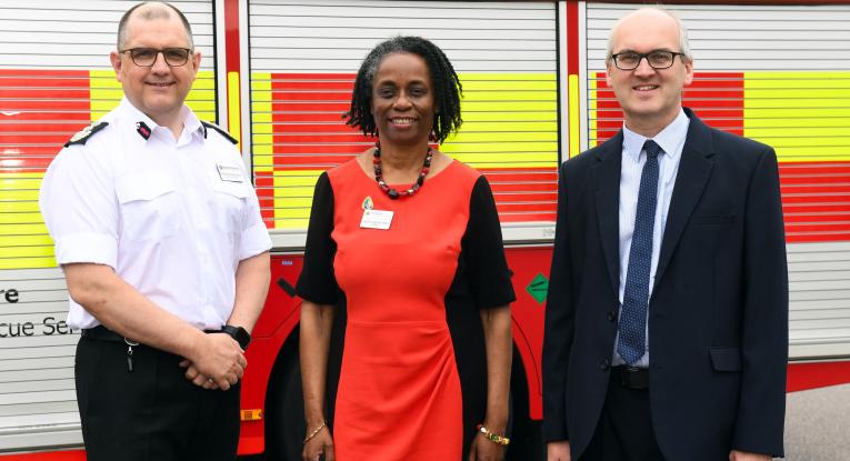 Image shows from left to right: Chief Fire Officer Andy Hopkinson, Councillor Jacqui Burnett and Councillor Michael Headley